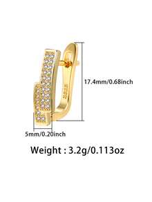 1pc 925 Sterling Silver Women's Silver/Gold Dual-Tone Fully Paved Cubic Zirconia Geometric Hoop Earrings (Sparkling Geometric Style), Gift Box, Suitable For Daily Wear And Holidays - Gold - View 3