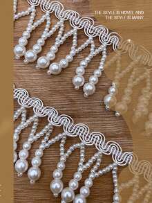 1 Pack Handmade Beaded Faux Pearl Tassel Pendant, DIY Lace Trim Accessory, Pearl Satin Ribbon Cuff Decoration, Suitable For Pendant Chain, Choker, Wedding Dress Accessory, Fabric, Hair Accessory And DIY Shoe Decor