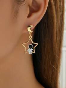 1 Pair Fashion Middle Eastern Style Star & Moon Dangle Earrings, Minimalist Asymmetric Star Moon Earrings For Women - Yellow Gold - View 6