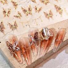 5D Embossed Gold Nail Stickers Decals Butterfly Nail Art Stickers Glitter Nail Stickers For Nail Art With Gold Line Design Se--Adhesive Manicure Decoration For Women Nails Supplies - Style18 - 查看 5