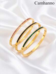 3pcs Set Minimalist Stainless Steel Single Row Rhinestone Bracelet, Suitable As Holiday Gift For Girlfriend - Multicolor - View 13