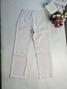 Jeans rectos de mezclilla sin estiramiento de estilo callejero retro americano para mujer - Blanco - Ver 7