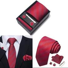 6件套男士极简轻便钱包+优雅领带套装，情人节、生日、周年纪念日送给他的完美礼物 - 棕色 - 查看 3