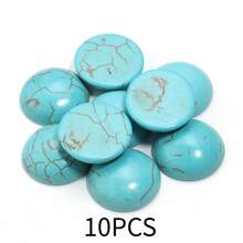 10pcs/Pack Natural Round Shape Blue Turquoise Gemstone Cabochons, Multiple Styles & Sizes, Vintage Chic Handmade DIY Jewellery Decor Stones, Suitable For Necklace Rings Bracelet Jewelry Making - Round - View 10