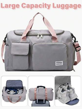 Bolso de tela plegable de nailon resistente con compartimento separado para zapatos, adecuado para guardar ropa deportiva, equipo de yoga, artículos de viaje, útiles escolares