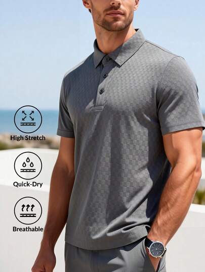Áo polo nam tay ngắn mùa hè, chất liệu co giãn cao, nhanh khô, thoáng khí, màu trơn, phù hợp cho các dịp thường nhật, công sở và đi làm.