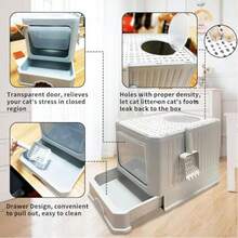 Caja de Arena para Gatos Plegable50x40x40cm de Arenero para Gato Cerrada Plegable Grande Material de PP Arenero/Inodoro para Gato Cerrado y Solapa Frontal y Pala Antiolores Facil de Limpiar green - Verde - Ver 5