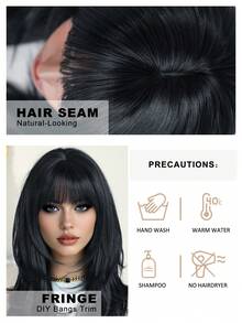 7JHH WIGS 优雅的24英寸黑色长款层次感假发，带刘海，女士适用，柔软耐热纤维，全机织合成层次感假发，适合日常佩戴、音乐节庆典、毕业礼物和母亲节礼物。 - 黑色 - 查看 8