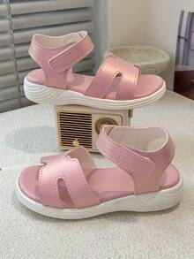 Girls' Pink Sandals With Hook And Loop Closure, Breathable Hollow-Out Design - Pink - View 6