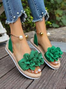 Women's Floral Beach Slip-On Sandals, Lightweight Fashionable Summer New Sweet Fairy Style Versatile Beach Vacation Non-Slip Soft Sole - Green - View 6