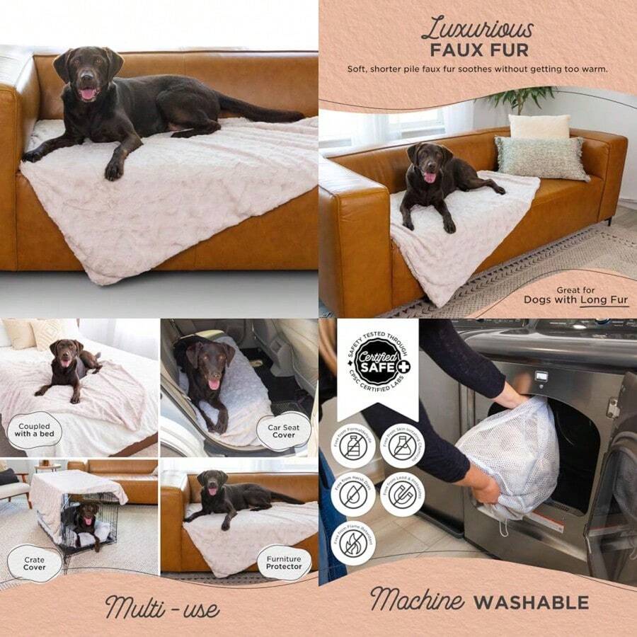 PZW-Best Friends By Sheri Calming Lux Dog Blanket Ultra Soft Faux Fur Pet Throw Anxiety-Relief Lightweight Warm Bed Cover For Dogs And Cats Machine Washable Oyster Cream 40" X 50"0875 - 牡蠣 - 查看 1