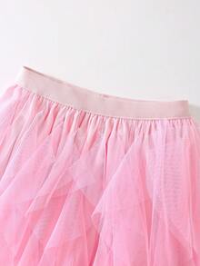 1pc Women's Asymmetrical Layered Ruffle Mesh Tulle Skirt Pink Spring - Pink - View 5