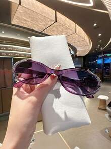 1pc/3pcs Fashionable Oval Small Frame Diamond Fashion Glasses, Suitable For Travel, Photography, Makes You Look Younger - Multicolor - View 10