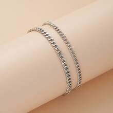 Layered Anklet Set For Women: Cuban + Curb Chain Ankle Bracelets (2pcs)