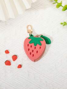 Cute Fruit Series PU Leather Mini Pouch Keychain Earphone Coin Bag - Strawberry Red - Multicolor - View 10