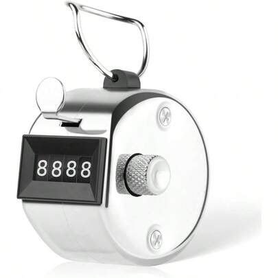 Clicker Counter, Metal Handheld Tally Counter Clicker Pitch Counter With 4 Digit Display, One Hand Counter Clicker Digital Counting Knitting, Coaching And Row - Silver