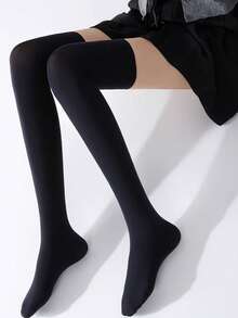 1 Pair Thigh High Socks, Plus Size Over The Knee Stockings With Cat Paw Silicone Pattern, JK Style Decor Leg Warmers, Fashion Versatile Mid-Calf Socks With Multi-Layer Anti-Slip Silicone Details, Minimalist Design Long Socks Suitable For Spring, Summer, Autumn, Daily Wear, Parties, Performances And Gifts - Multicolor - View 9