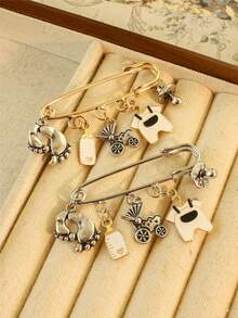 1件套时尚婴儿车、奶瓶、衣服、奶嘴、脚印主题胸针首饰