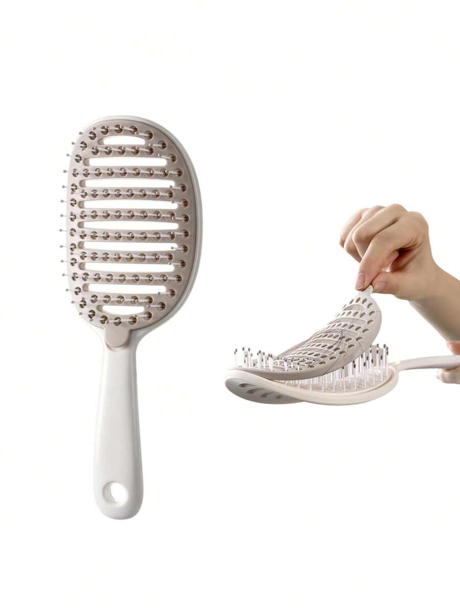 1pc Flip-Top Self-Cleaning Detachable Hair Comb, Suitable For Various Hair Types, ABS Plastic Handle, Scalp Massage, Straightening, Wet & Dry Use