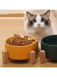 Ceramic Pet Bowl Cat Dog Wooden Rack Bowl Large Capacity Dog Cat Food Water Feeder Cats Small Dogs Pet Bowl - 850ml - View 4