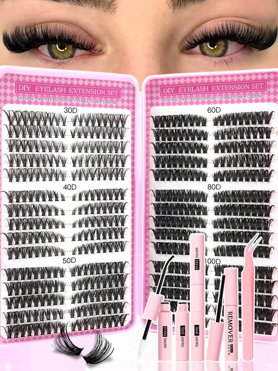 600PCS DIY Eyelash Extension Kit ,Professional & Beginner Friendly,Create Salon Looks With DIY Faux Mink Lashes, Ultimate Lash Kit Gift Set - Everything You Need: Multipack False Eyelashes, Glue, Remover Liquid, Tweezers For DIY Beauty At Home - Multicolor - View 1