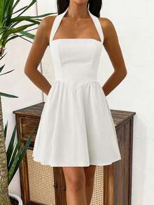 فستان قصير كاجوال للنساء من Unadoll بتصميم سحاب خلفي مكشوف وياقة حلقية، مناسب للشاطئ والعطلات وعيد الحب والحياة اليومية والمواعدة ومهرجانات الموسيقى وأعياد الميلاد وغيرها من المناسبات - أبيض - مشاهدة 1