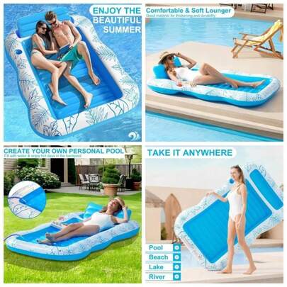Inflatable Adult Pool Lounger Float - Tanning Raft With Drink Holder, Blow Floating Beach, River, Lake, Swimming Pool