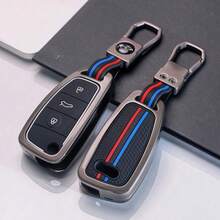 适用于奥迪A3/A5/Q5L/Q2L/Q3/A4L/A1/A6L的优质锌合金汽车钥匙遥控器保护套，带钥匙孔 - 防刮耐用保护壳，兼容点火启动功能，时尚高端汽车钥匙配件 - 1件黑色 - 查看 5