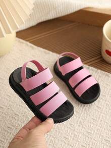 1 Pair Girls' Soft Bottom Fashionable Versatile Non-Slip Flat Sandals, Toddler/Little Kid Daily Wear Casual Soft Bottom Beach Sandals - Pink - View 1