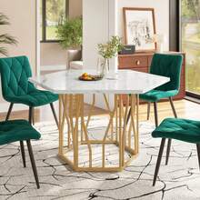Modern Hexagonal Marble Coffee Table With Black Metal Branch-Shaped Base, Featuring A Clean Design, Ideal For The Dining Room And Living Room. - 金色 - 查看 10