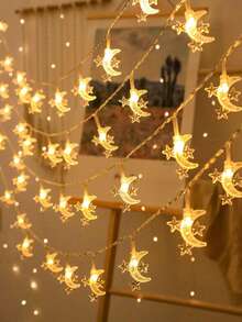 1 pezzo 10/20/40 luci 1,5/3/6m Luci a stringa decorative a forma di luna e stelle per festival, decorazione per compleanni, camera da letto, feste, regalo per vacanze, luci a stringa da 20 piedi a forma di luna e stelle, luci a forma di luna e mini stelle, adatte per cortile, giardino, matrimonio, festa, decorazione per vacanze - luce calda - Visualizzare 2