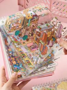 1 Set Miniature Scenery Sticker Book Collection 3D House Stickers For Kids Craft Scene Sticker Book Collage Small Patterns - Multicolor - View 9