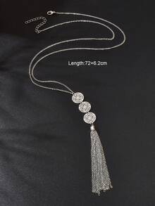 1件波西米亚风长款银链圆形流苏吊坠项链，女士夜店派对饰品 - 銀色 - 查看 4
