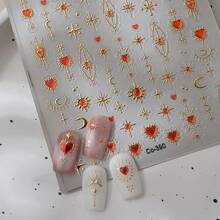 5D Embossed Heart Nail Art Stickers Red Heart Nail Decals Gold Star Nail Stickers For Nail Art With Sun Moon Design Se--Adhesive Acrylic Manicure Decorations For Women Nail Supplies - 樣式17 - 查看 4