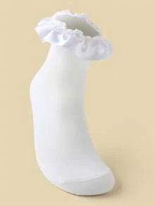 4双装女童白色荷叶边蕾丝公主芭蕾舞袜，透气网眼踝袜 - 白色 - 查看 4