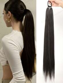 Extensión de cola de caballo sintética recta de 26 pulgadas de largo con banda elástica - Pieza de cabello versátil para mujeres - Multicolor - Ver 2