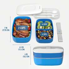 Stackable 3 Compartment Lunch Box With Utensil Set Ideal For Meal Prep Blue - 藍色 - 查看 6