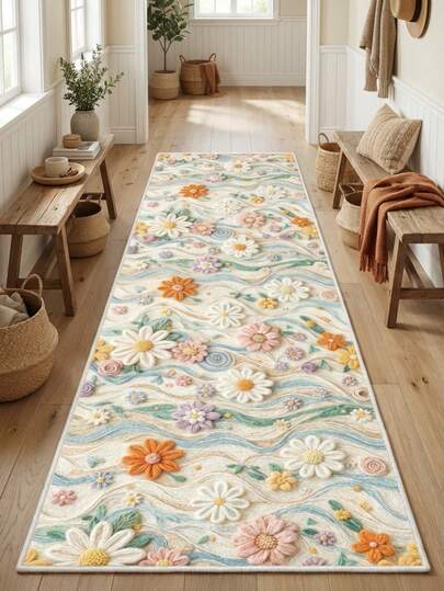 1 件装可水洗春季花卉印花天鹅绒地毯，适用于客厅、餐厅、书房、卧室，四季皆宜，可机洗，多种尺寸可选，底部防滑，柔软天鹅绒材质，全新设计，是馈赠佳品，适合庆祝活动、派对用品、新年礼物等场合，时尚家居装饰。