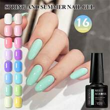 MEET ACROSS 6pcs Macaron Color Gel Nail Polish Set, Suitable For Spring & Summer, Pink & Blue Solid Color Nail Polish Set, 7ml Semi-Permanent Soak-Off UV LED Nail Lacquer, Nail Art DIY Home & Salon Use - Multicolor - View 8