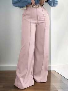 Jisfaneya Beltless Solid Color Zipper Button Pocket Wide-Leg Suit Fabric Pink Pants Elegant Commuter Versatile Office Academic Daily Spring Summer Wide-Leg Pants - màu đen - Xem 10