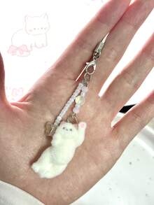 1pc Cute Cat Chasing Butterfly Cat Paw Phone Lanyard, Keychain, Bag Charm, Girly