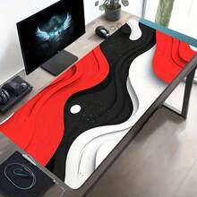 1 Peça Tapete de Mesa de Jogo Extra Grande com Design de Arte Ondulada em Camadas 2D/3D, Base de Borracha Antiderrapante, Superfície Ondulada Vermelha/Preta/Branca, Mousepad Estendido Adequado para Computador, Escritório e Setup de Jogos, Presente Ideal para Gamers e Entusiastas de Tecnologia - Vermelho, branco e preto - Visão 6