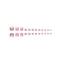 Pink French Tips Press On Toenails Rhinestone Press On Nails Short Square Fake Nails With Designs Nude Pink Fake Toenails Reusable Glossy Skin Tones False Nails For Women Girls Manicure 48Pcs - ColorQ - 查看 4
