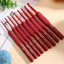 9pcs Red/Black Crochet Hooks With Silicone Handles, Aluminum Soft Crochet Needle Set, DIY Knitting Tools Suitable For Beginners - Multicolor - View 2