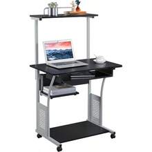 3 Tier Computer Desk With Printer Shelf And Keyboard Tray, Home Office Desk Computer Workstation Rolling Study Desk PC Laptop Table Small Spaces Black - Black - View 3