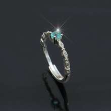 Women's Solitaire Ring With Emerald Green Graduation Stone, 18K Gold Plated Or 925 Silver - 銀色 - 查看 7