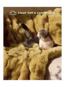 Ultra Soft Cozy Faux Fur Throw Blanket, Fuzzy Plush Thick Bubble Blanket, Oversize Luxury Fluffy Blanket For Couch, Sofa, Bedroom, And Living Room,50x60 Inches, Dark Yellow,40008323 - 黃色 - 查看 2