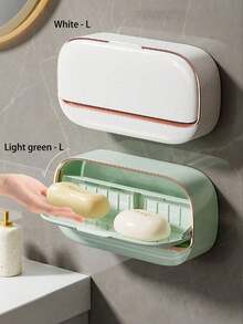 豪华壁挂式带盖皂碟，高级沥水皂架，防水ABS皂碟收纳架，适用于浴室、淋浴、旅行，简约皂碟，浴室配件，浴室收纳架（如果未指定尺寸或标明为S，则发送主图中所示的产品）。 - 彩色 - 查看 10