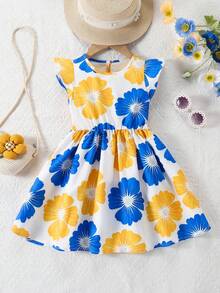 Vestido informal con estampado floral en toda la prenda, para niña, de verano - Multicolor - Ver 7