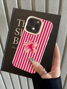 1pc White Striped Hibiscus Flower Minimalist Full Coverage TPU Shockproof Phone Case Compatible With Apple 17, 16, 15, 14, 13, 12, 11 Pro Max, Air, And Series - Multicolor - View 4